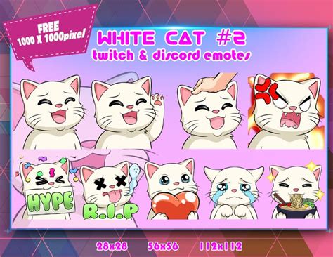 White Cat Chibi Twitch Emotes Pack Discord Emotes Pack Emotes For