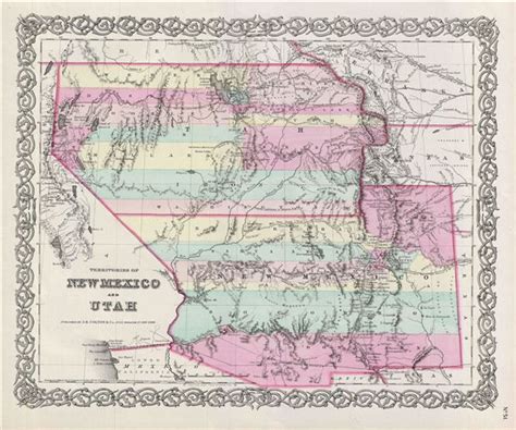 1856 Colton Map Of New Mexico And Utah Vintage Wall Art Vintage Map