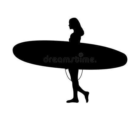 Surfing Women Silhouette Surfer Holding Board Stock Vector