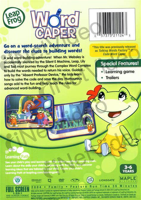 Leap Frog Word Caper Includes 26 Bonus Flash Cards On Dvd Movie