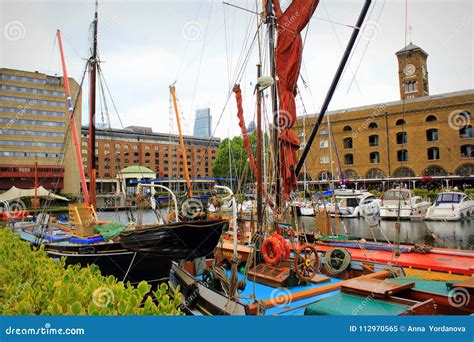 Boats Moored In St Katharine Docks Marina Central London Stock Image