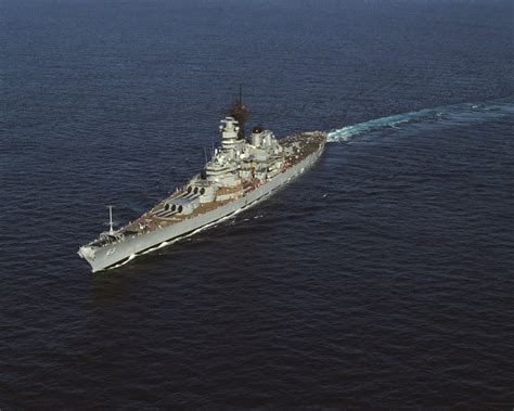 An Aerial Port Bow View Of The Battleship Uss Missouri Bb 63 Underway Nara And Dvids Public