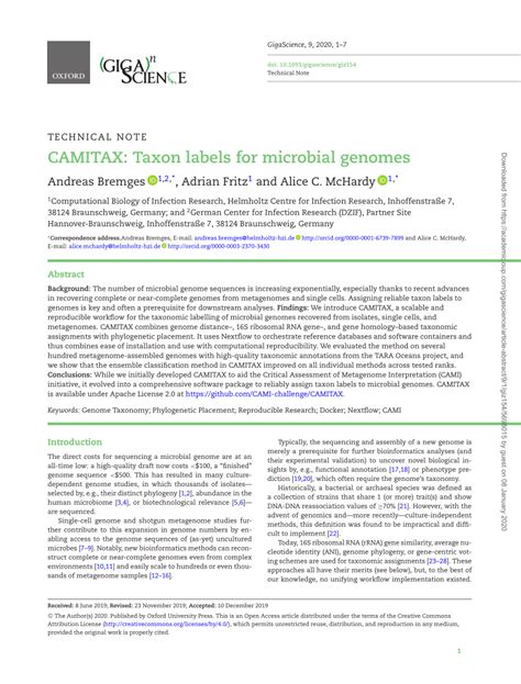 PDF CAMITAX Taxon Labels For Microbial Genomes