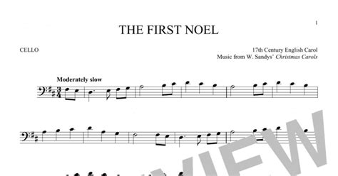 The First Noel Cello Solo Print Sheet Music Now