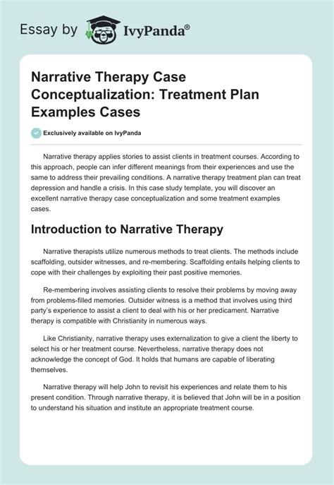 Narrative Therapy Case Conceptualization Treatment Plan Examples