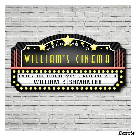 Cinema Movie Night Home Theater Wooden Wall Sign Zazzle Wooden Wall