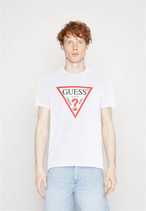 Guess Ss Original Logo Print T Shirt Pure Whitewhite Uk