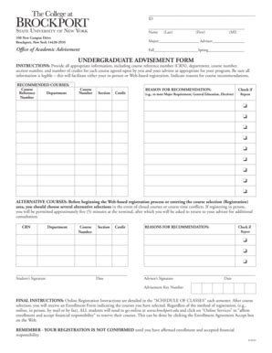 Fillable Online Brockport Undergraduate Advisement Form Brockport