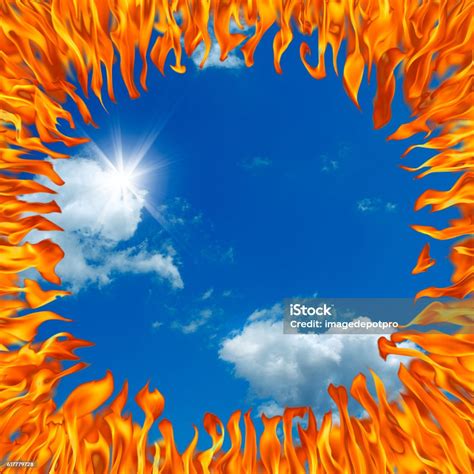 Circle Frame Of Fire Flames Stock Photo Download Image Now Black