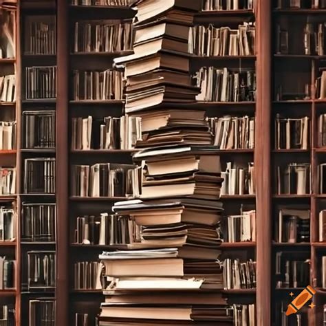 Unstable Stack Of Books In A Library On Craiyon