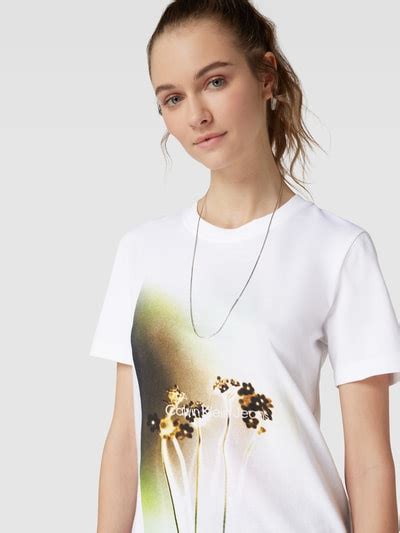 Calvin Klein Jeans T Shirt Mit Motiv Und Label Print Modell Floral Photoprint Weiss Online