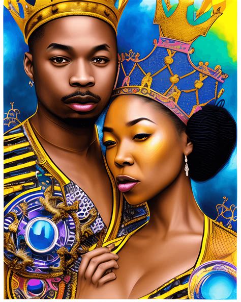 Intricately Detailed African American Royalty Husband And Wife With Her