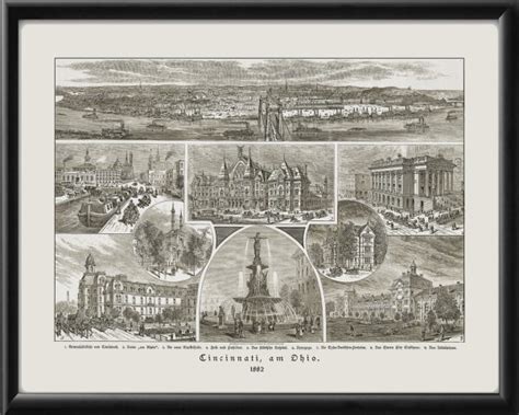 Cincinnati Oh 1882 Restored Map Vintage City Maps