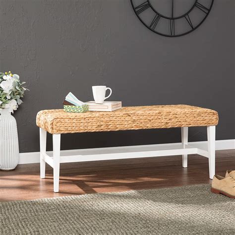 Water Hyacinth Woven Natural and White Coffee Table Bench - #90X11 ...