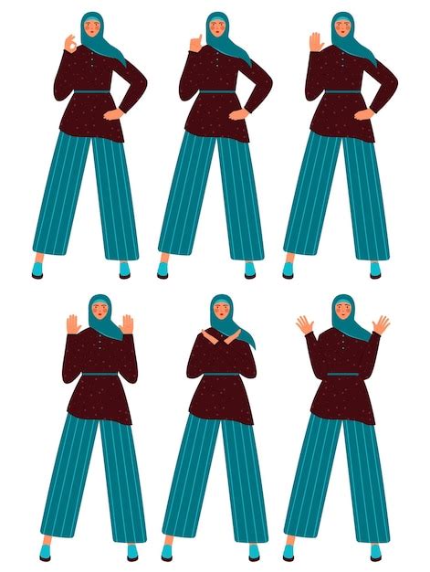 Premium Vector Women In Hijab Shows Hand Gestures Set Of Various