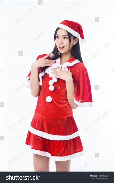 Beautiful Sexy Woman Red Christmas Dress Stock Photo 1237472326