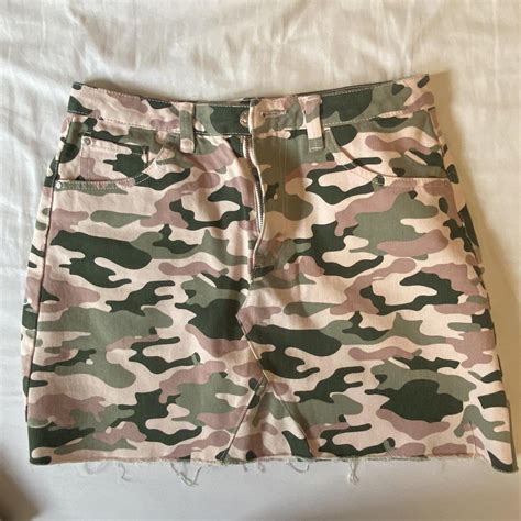 Camo Denim Skirt Pink Green Khaki Size 12 Depop