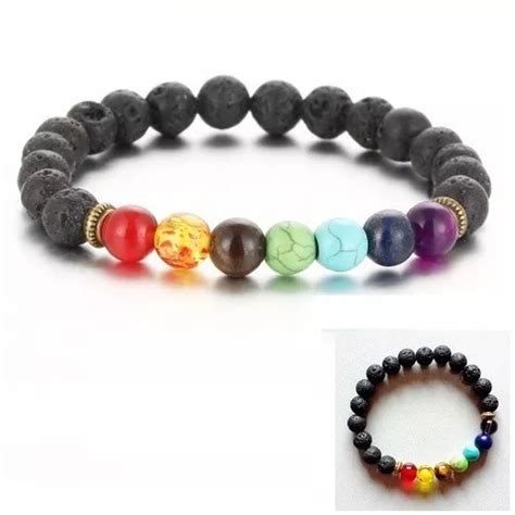 Pulseira 7 Chakras Pedras Lava Vulcânica Conta Yoga MercadoLivre