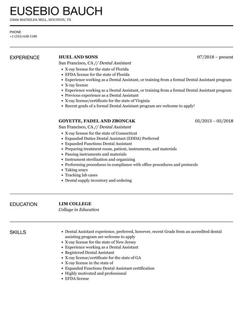 Dental Assistant Resume Samples Ratracs