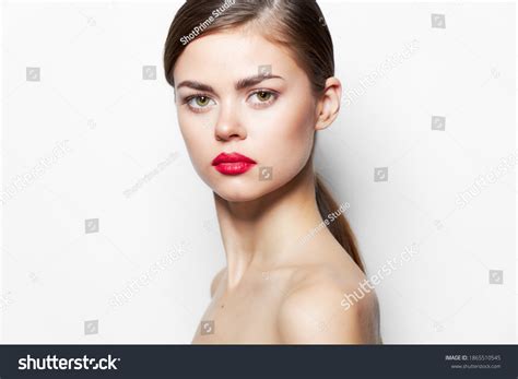 Brunette Red Lips Nude Shoulders Attractive Stock Photo Shutterstock