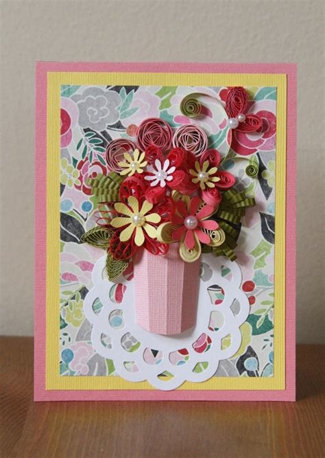 Handmade Quilling Greeting Card with Quilled Flowers
