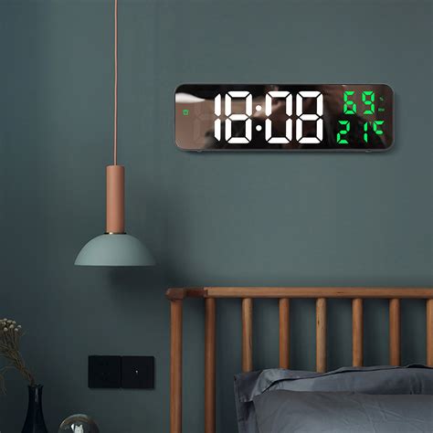 LED Large Digital Wall Clock Temperature Date Display Brightness Table Wall-Mounted Mirror Alarm ...