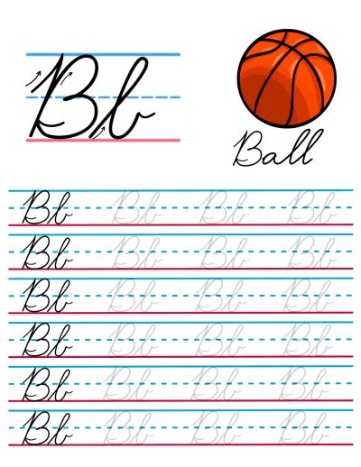 Cursive B Worksheet (Free Printable) - 24hourfamily.com