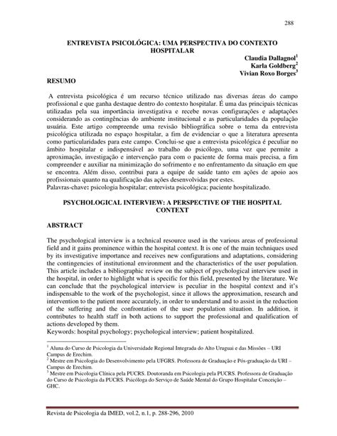 PDF Entrevista Psicológica Uma Perspectiva do Contexto Hospitalar