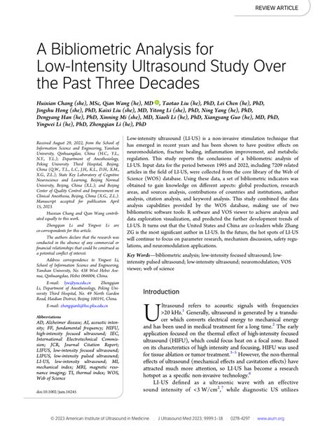 Pdf A Bibliometric Analysis For Low Intensity Ultrasound Study Over