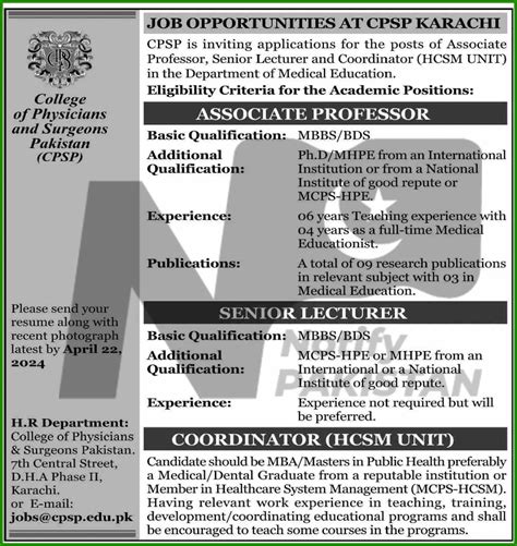 College Of Physicians And Surgeons Pakistan CPSP Jobs 2024 Online Apply