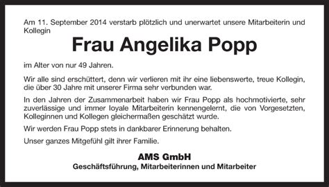 Traueranzeigen Von Angelika Popp Nordbayerischer Kurier