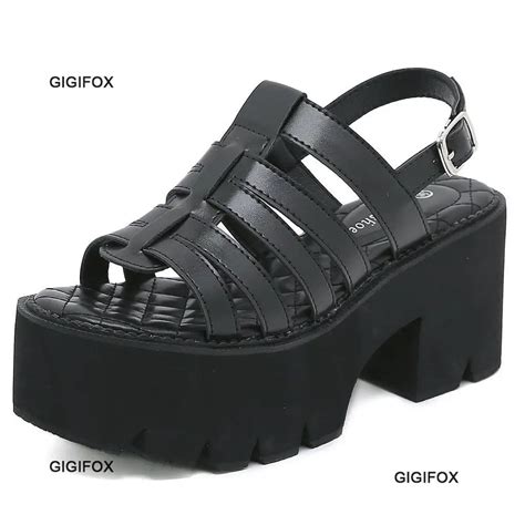 GIGIFOX Mulheres Plataforma Chunky Saltos Sandálias Goth Verão Sapatos