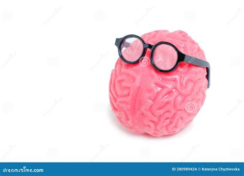 Jelly Like Human Brain Model Wearing Glasses Isolated On White Stock