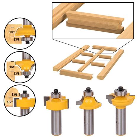 3pcs Lot 1 2 Shank Glass Door Router Bits Set Round Over Bead