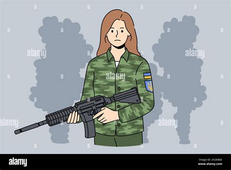 Ukrainian Woman Soldier In Uniform Hold Gun Stock Photo Alamy