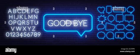 Neon Sign Good Bye In Speech Bubble Frame On Dark Background Stock