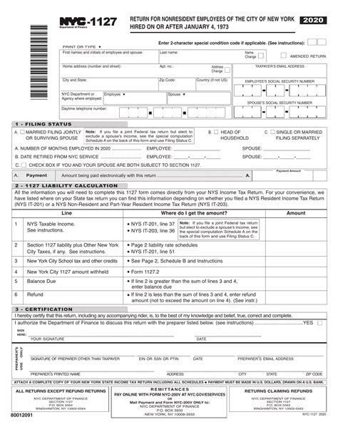 Blank Nyc 1127 Form Fill Out And Print Pdfs