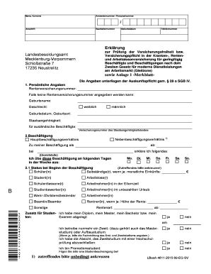 Fillable Online Lbesa Mv Regierung Zur Prfung Der Versicherungsfreiheit