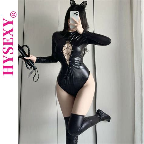 Sexy Lingerie Patent Leather Sexy Jumpsuit Motorcycle Suit Strappy Breast Leakage Sexy Uniform