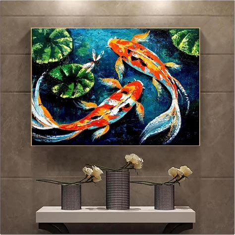 Htwlmm Carpe Poisson Koi Tableaux Affiche Toile Peintures Murale Art