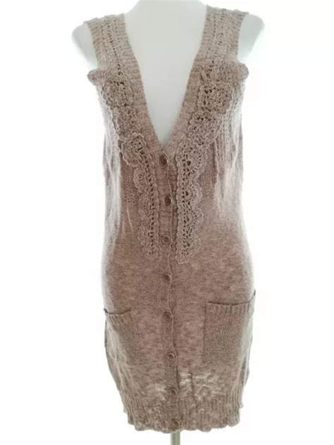 CULTURE T M Beige Longueur Genou Robe Pull Coton Sans Manches Poches