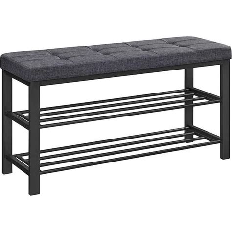 Benjara Gray And Black In Backless Bedroom Bench With Tufted Seat