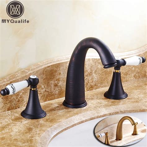 Antique Bronze Widespread Bathroom Basin Faucet Dual Handle 3 Holes