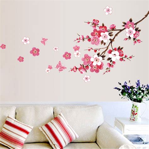 Red Cherry Blossom Tree Fabric Wall Decals Tree Wall Decal With Flowers