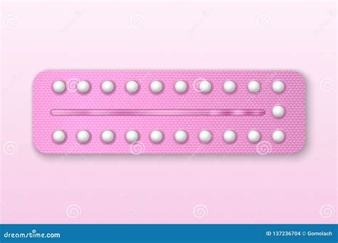 Vector Realistic Pink Packaging Of Birth Control Pills In Blister