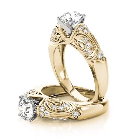 Engagement Ring Vintage Filigree Diamond Engagement Ring Yellow Gold