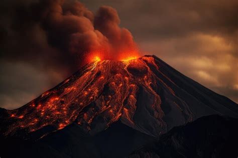 Premium Ai Image Active Volcano Erupting With Smoke And Lava At Night