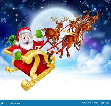 Santa Reindeer Sleigh Cartoon Christmas Scene Stock Vector