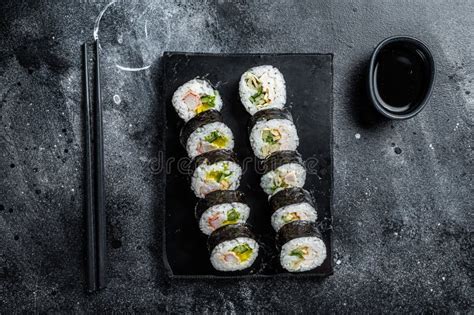 Korean Rice Roll Kimbap Or Gimbap Korean Sushi Black Background Stock