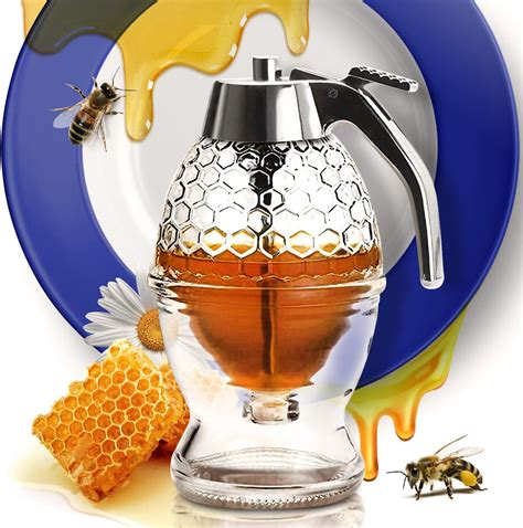 Clevli Honey Dispenser No Drip Glass With Stand Honey Jar Clear